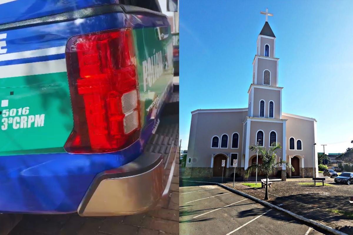 Abordagem aconteceu após o homem tentar entrar na igreja e, segundo relatos, ameaçar pessoas no local. (Foto: Reprodução)