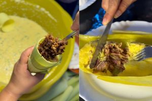 Pamonha de costela com super queijo é o carro-chefe da casa e foi criada pela própria dona do estabelecimento. (Foto: Reprodução/Redes sociais/@pamonhariadaanaoficial)