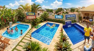 Piscina vinil / piscina concreto / Piscina de fibra / Qual piscina é mais barata