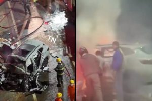 Cena de terror na GO-020: carro pega fogo após colisão com caminhão e motorista morre