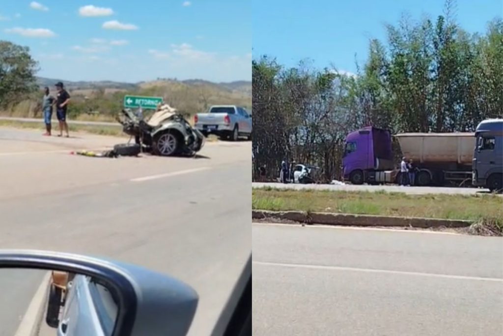 Carro parte ao meio e motorista morre após colisão com caminhão em rodovia de Goiás