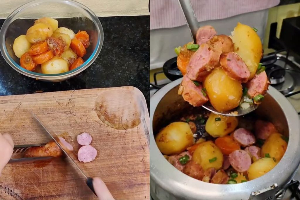 linguiça com batata arroz e feijão