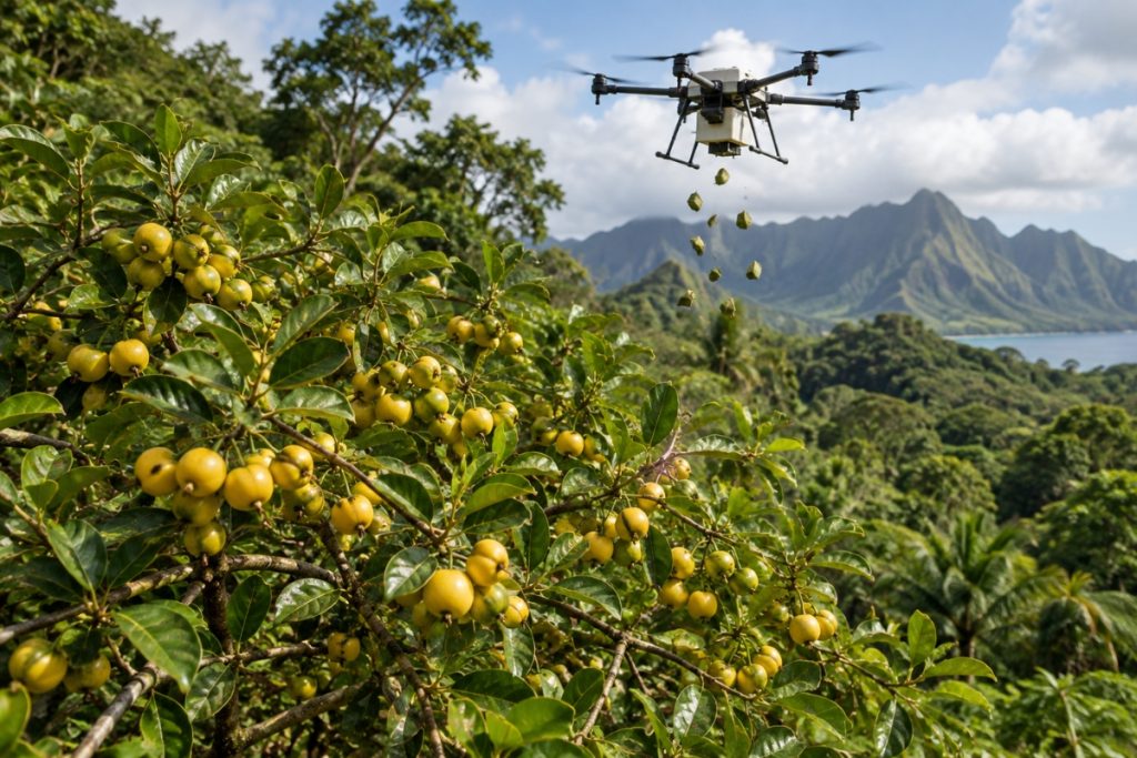 Árvore frutífera brasileira levada ao Havaí há 200 anos virou invasora e agora é combatida com drones