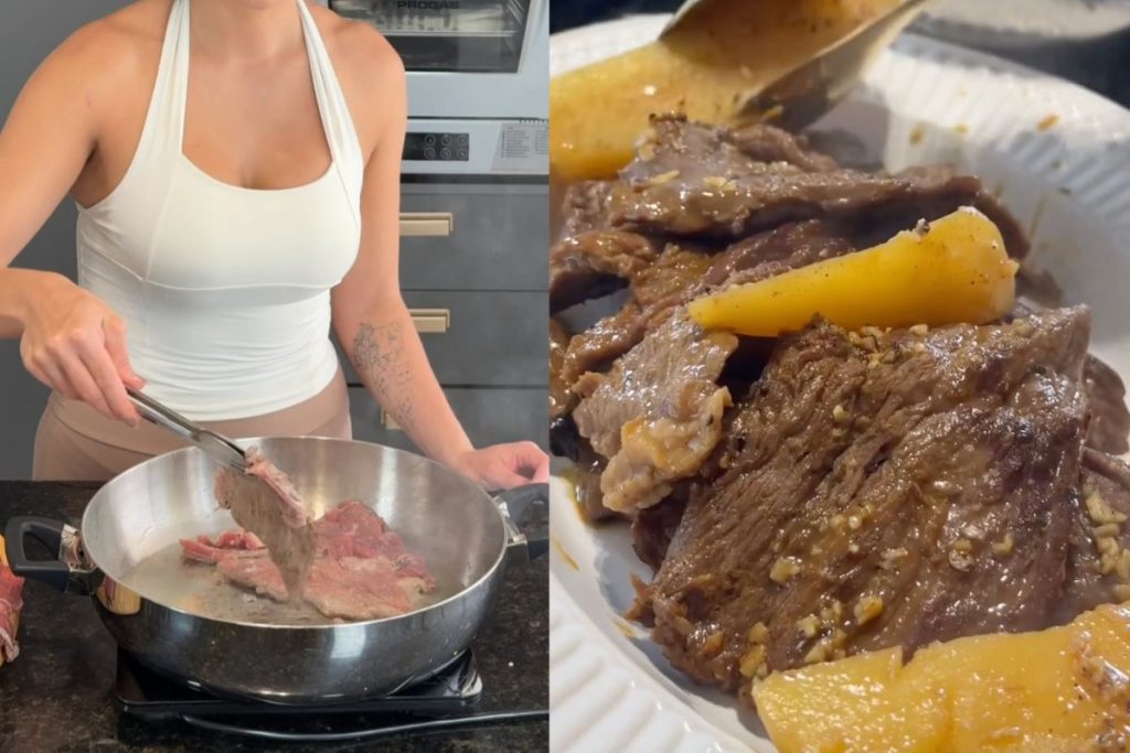 bife com batatas na frigideira