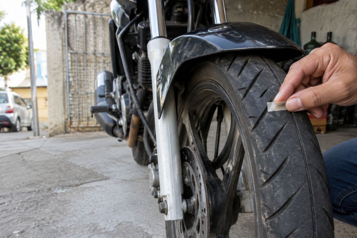 fita adesiva no pneu da moto