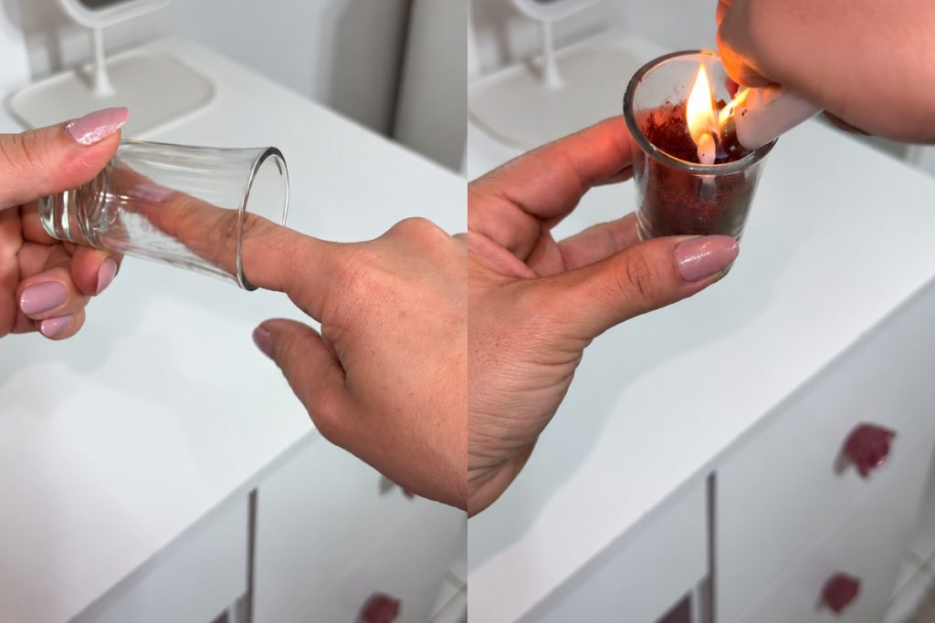 recipiente com café e acendendo um cotonete pra espantar mosquito