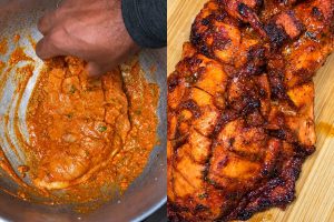 Preparo de peito de frango tandoori