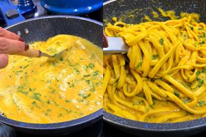 preparo macarrão ao creme de alho