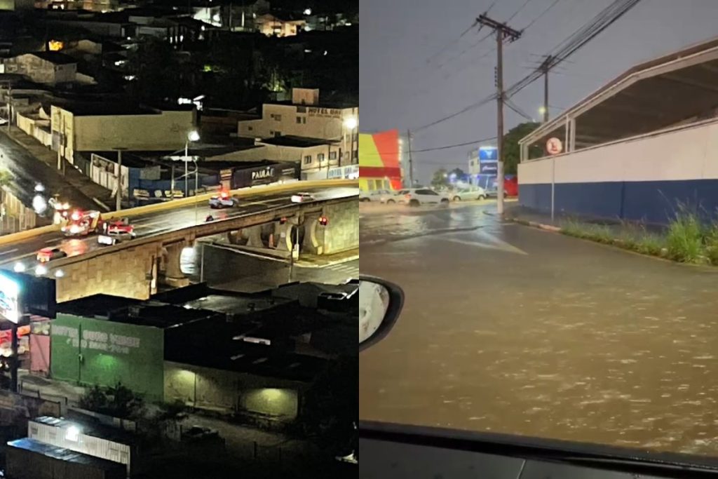Avenida Brasil fica alagada e viaduto é interditado após temporal em Anápolis