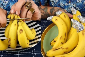 bananas com papel alumínio na ponta