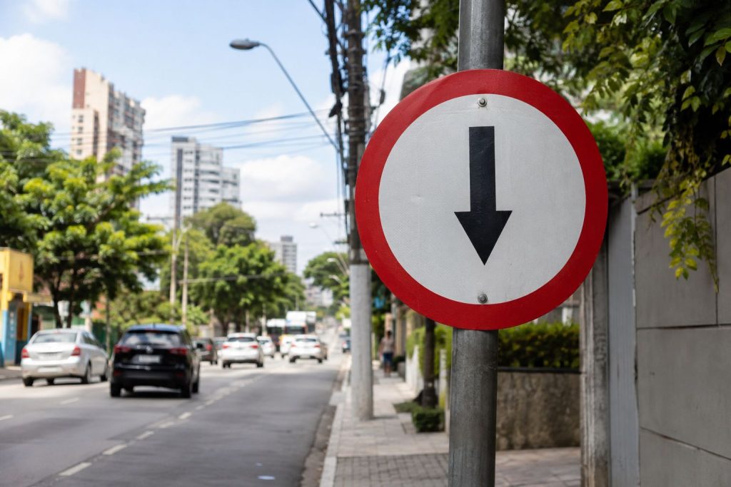 placa com seta apontando para baixo