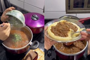 polenta cremosa com carne moída