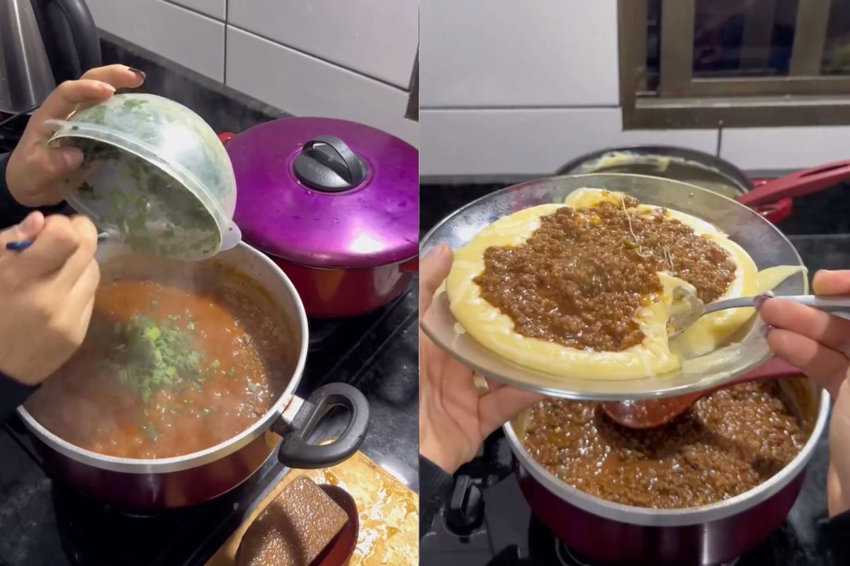 polenta cremosa com carne moída