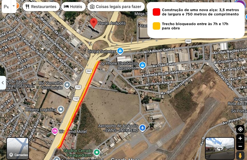 Prefeitura de Anápolis começa a construir nova faixa de acesso ao trevo da Havan e motoristas devem ficar atentos