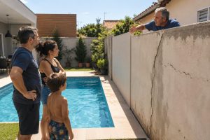 rachaduras no muro após a construção de uma piscina