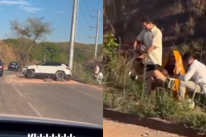 Acidente termina em “show” improvisado com violão em avenida de Aparecida de Goiânia