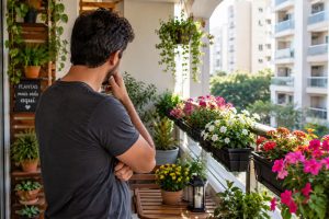 vasos de flores na sacada