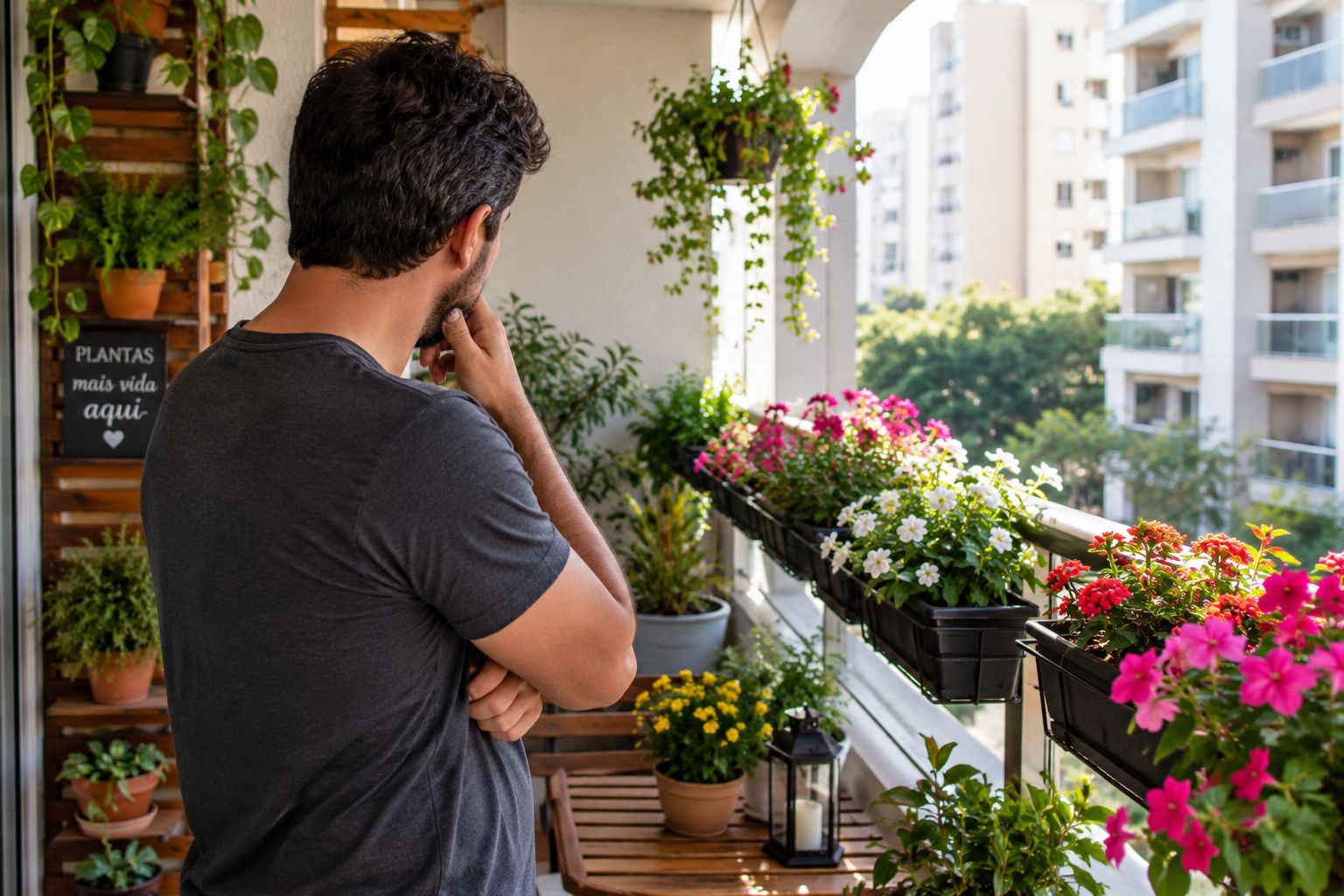vasos de flores na sacada