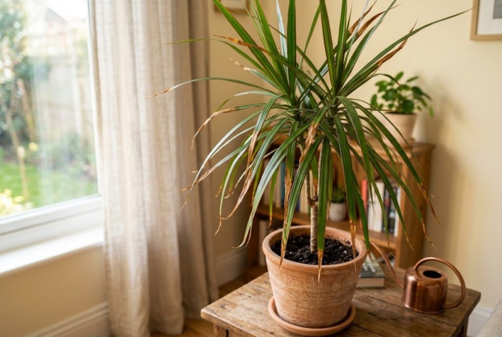 Pontas das folhas das plantas marrons