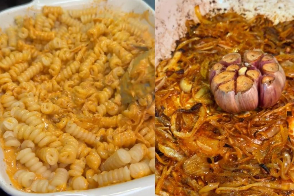 macarrão com cebola caramelizada