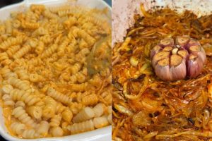 macarrão com cebola caramelizada