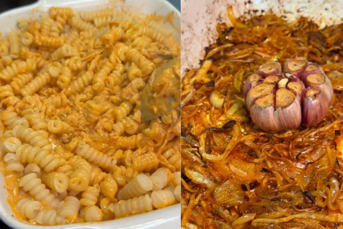 macarrão com cebola caramelizada