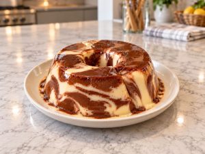 pudim mesclado de leite e chocolate