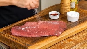 temperar o bife com sal minutos antes de ir para a frigideira