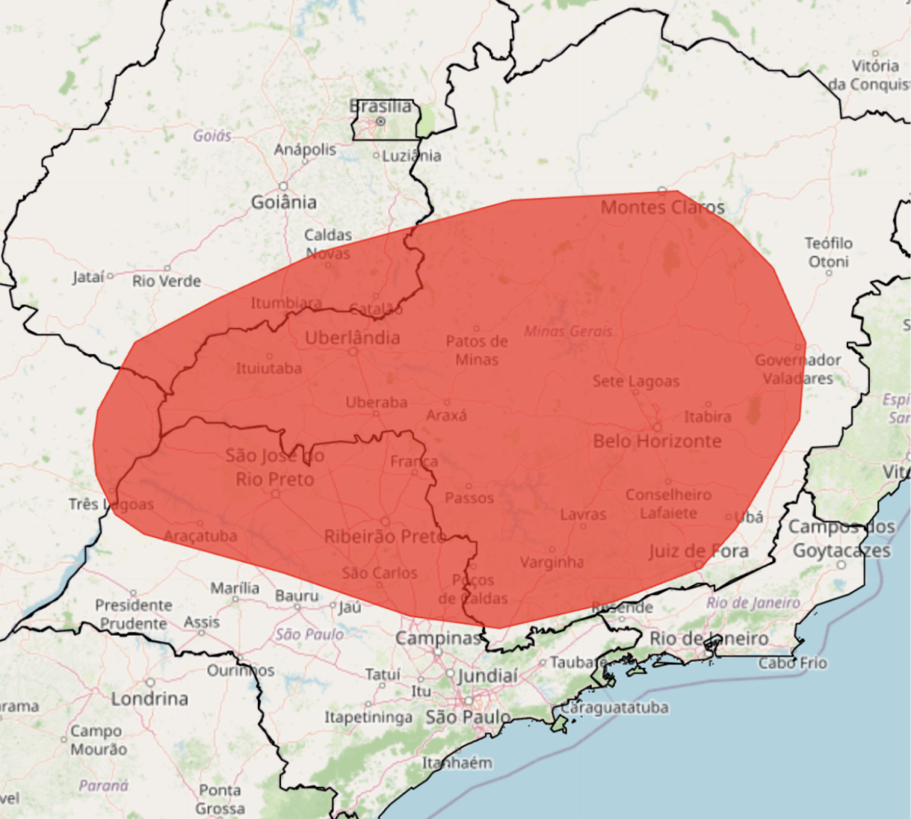 Mapa do Inmet destaca as áreas de Goiás onde a onda de calor deve atuar com maior intensidade. (Imagem: Reprodução/Inmet)