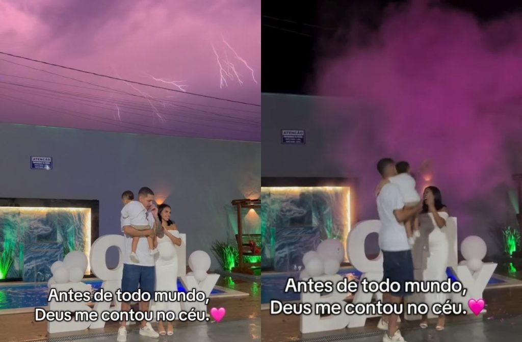 “Deus me contou no céu”: raios aparecem antes de chá revelação e “anunciam” chegada de menina em Aparecida de Goiânia