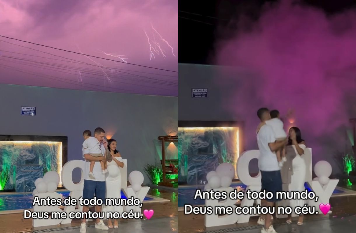 “Deus me contou no céu”: raios aparecem antes de chá revelação e “anunciam” chegada de menina em Aparecida de Goiânia