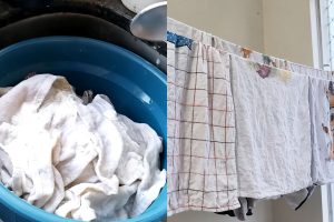 limpando pano de prato