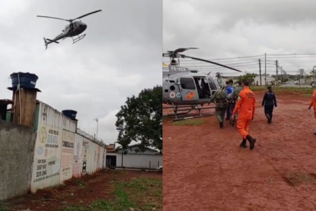 Helicóptero de resgate foi mobilizado para levar ao Hugol o homem que ficou em estado mais grave após o acidente com motocicleta em Goiânia. (Foto: Reprodução/CBMGO)