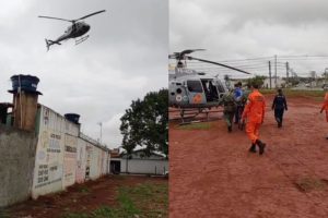 Helicóptero de resgate foi mobilizado para levar ao Hugol o homem que ficou em estado mais grave após o acidente com motocicleta em Goiânia. (Foto: Reprodução/CBMGO)