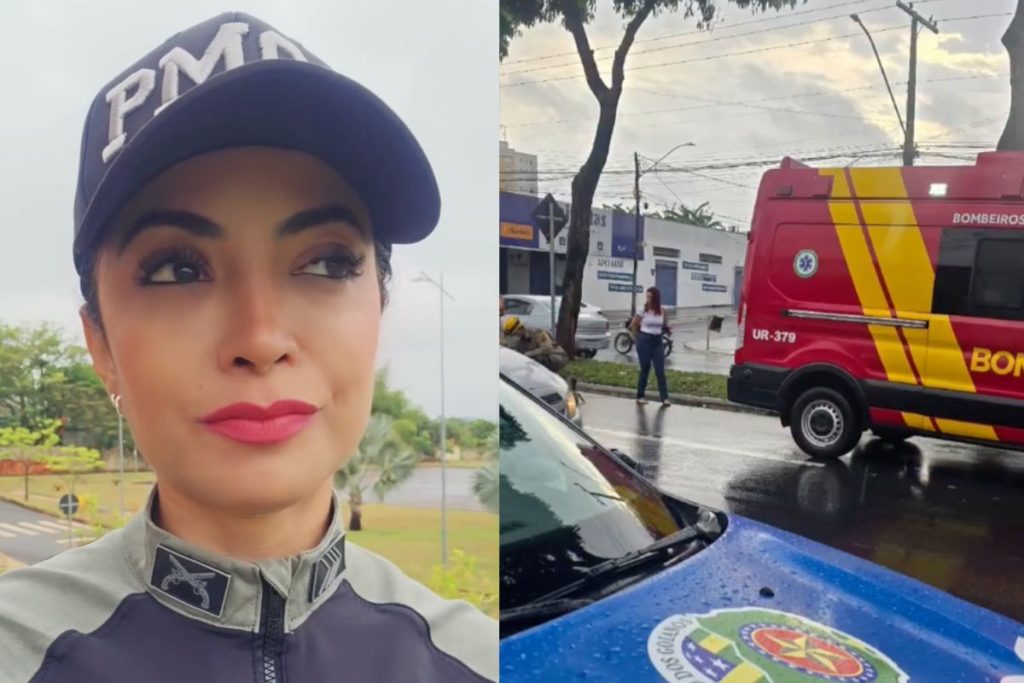Sargento Kyara permaneceu ao lado da jovem enquanto aguardava a chegada do socorro após o acidente. (Foto: Reprodução/Redes sociais/@kyaraeetc)