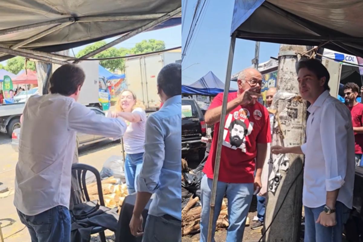 Felipe Cecílio se envolveu em polêmica com Adriana Accorsi e Mauro Rubem, durante caminhada dos candidatos petistas em feira de Goiânia. (Imagens: Reprodução/Instagram)