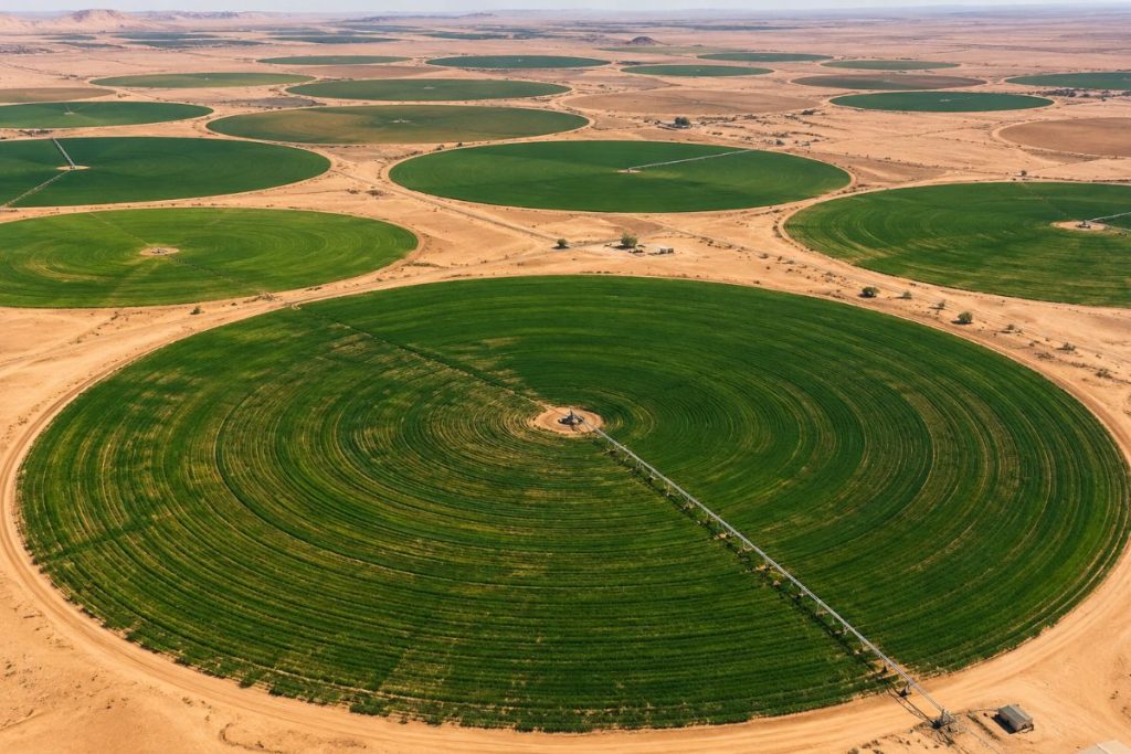 pivô central para levar água a grandes áreas de cultivo
