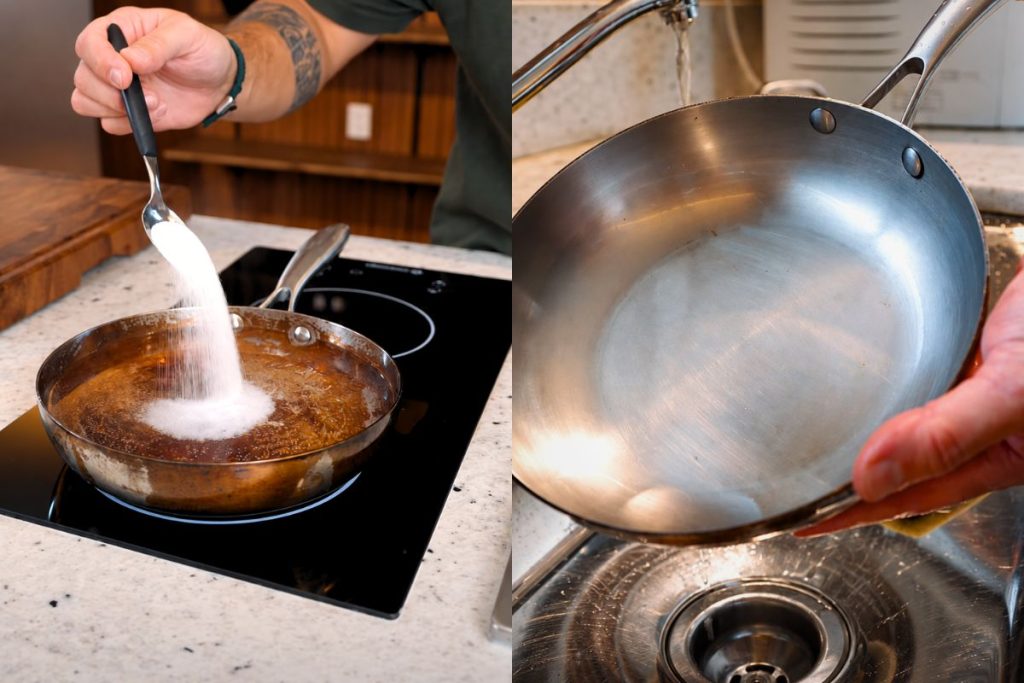 Técnica para lavar panela gordurenta
