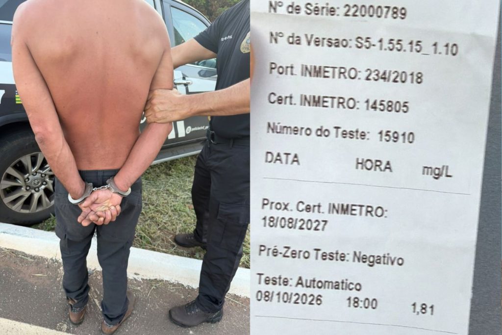 Teste do bafômetro apontou 1,81 mg/l de álcool no organismo do motorista preso em Anápolis. (Foto: Reprodução/Polícia Civil)