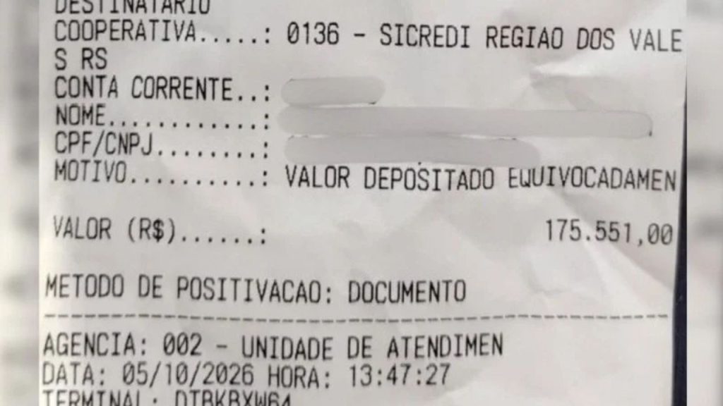 depósito errado na conta bancária