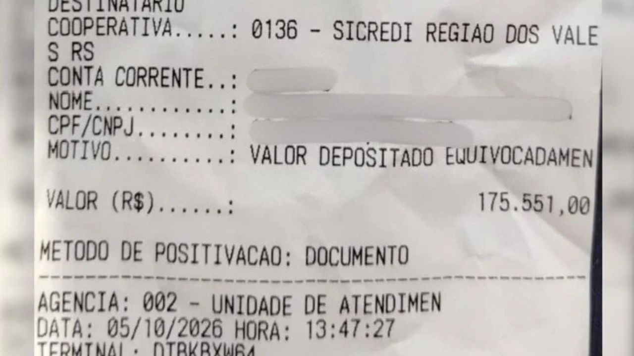 depósito errado na conta bancária