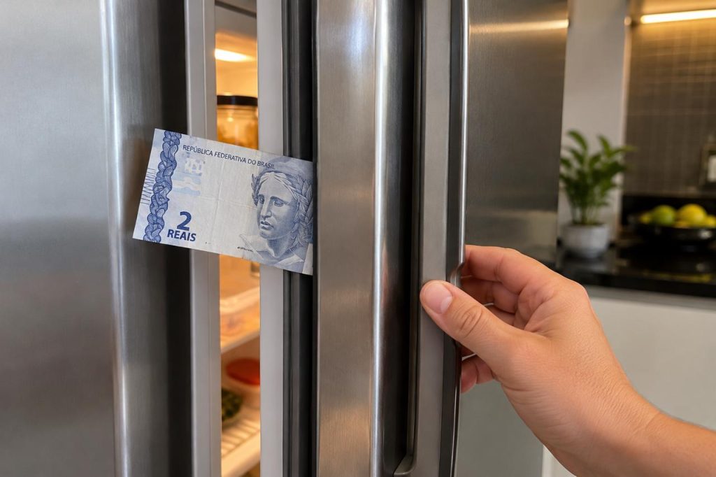 nota de R$ 2 na geladeira