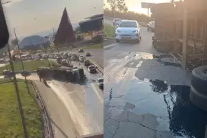 Carreta tomba na GO-020, derrama óleo na pista e deixa trânsito lento próximo ao Oscar Niemeyer, em Goiânia