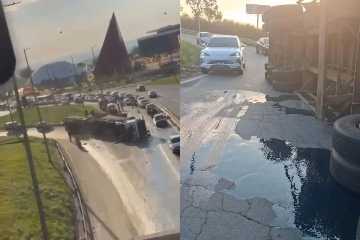Carreta tomba na GO-020, derrama óleo na pista e deixa trânsito lento próximo ao Oscar Niemeyer, em Goiânia