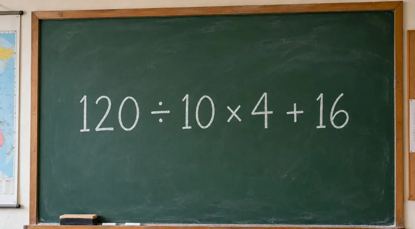 Uma conta aparentemente simples está confundindo muita gente: quanto é 120 ÷ 10 × 4 + 16 sem usar calculadora