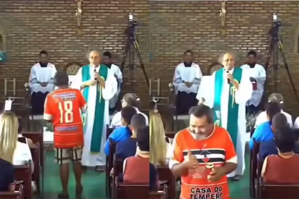 Homem bêbado interrompe missa em Trindade e reação inesperada de padre viraliza nas redes sociais