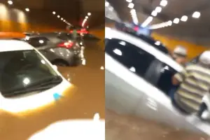 Imagens mostram carros submersos e pessoas ilhadas durante alagamento em túnel