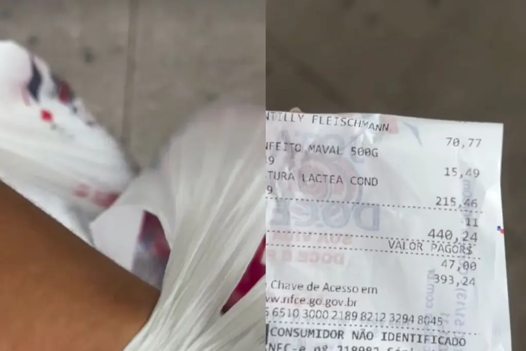 Moradora de Anápolis mostrou o valor de R$ 440 após sair do supermercado com três sacolinhas. (Foto: Reprodução / Instagram @jackymacedoo)
