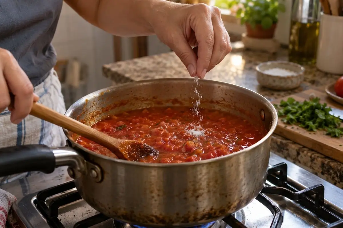 Cozinheiras sobre o molho de tomate: “Para ficar no ponto, não coloque açúcar; use um pouco de bicarbonato de sódio no lugar”