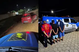 Polícia Militar recuperou veículo roubado de motorista de aplicativo e conduziu suspeitos à delegacia após abordagem em Planaltina de Goiás. (Foto: Reprodução/PCGO)
